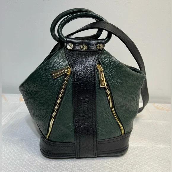 VALENTINA Convertible Green And Black Leather Handbag NWT VALENTINA ITALIAN Green leather bag | Mercari main image 3